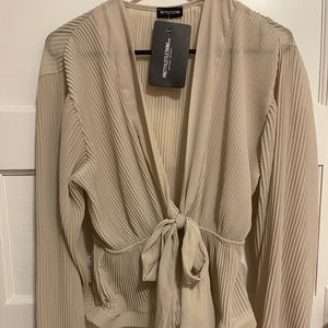 NWT Tan Chiffon Pleated Blouse